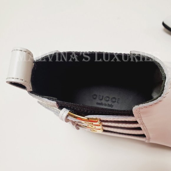 GUCCI BOOTS ANKLE QUEBEC 3 BUCKLE WHITE LEATHER POINTED TOE sz 37.5 7.5 - Picture 12 of 15